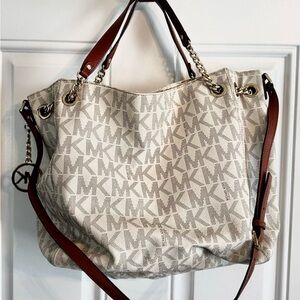Michael Kors Cream and Brown Tote with Interlocking Pattern